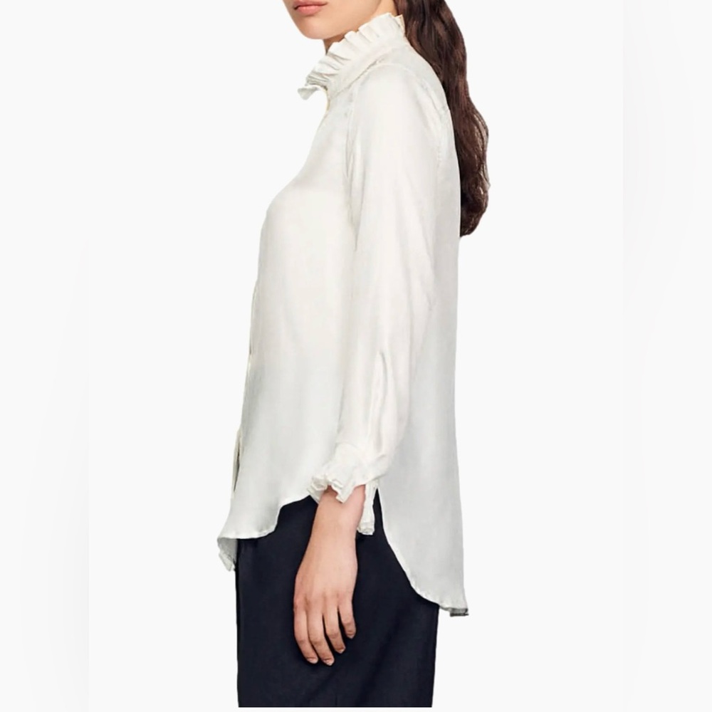 NWT Sandro Women's Cream Ruffle Blouse - Picture 3 of 6